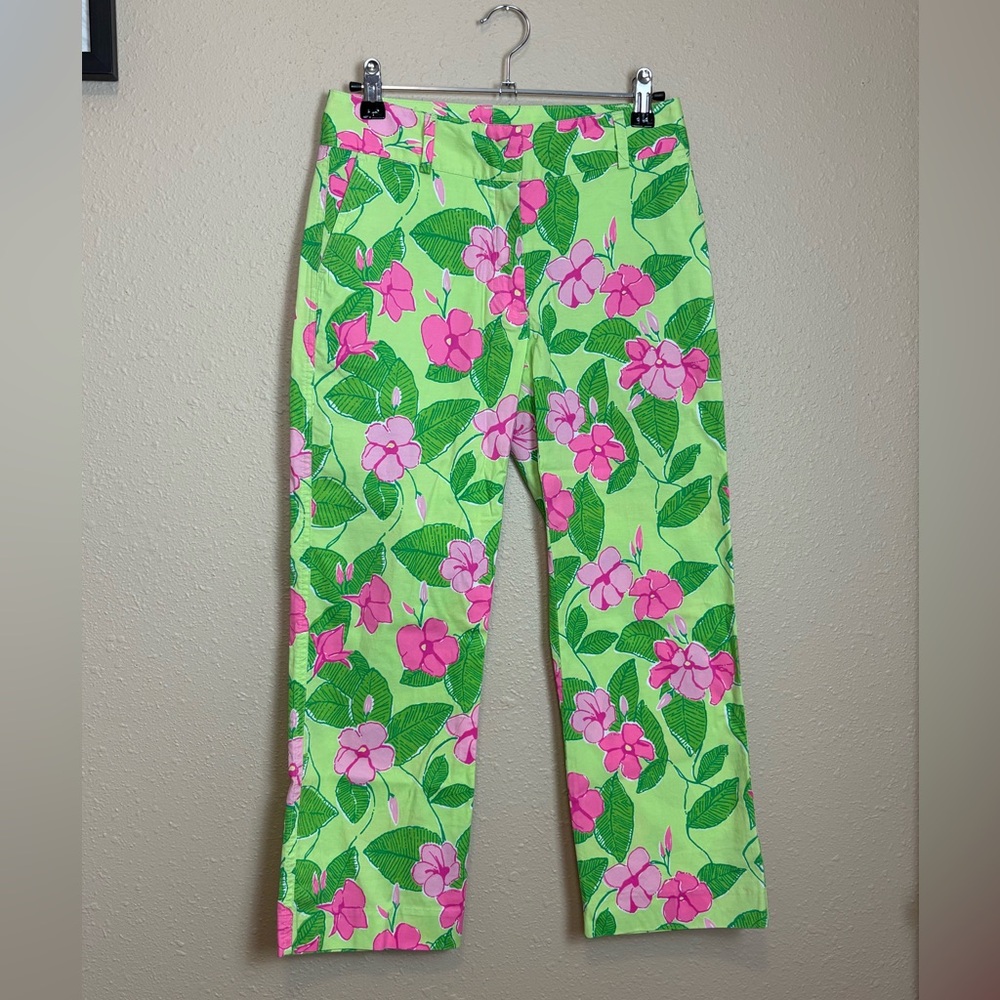 Lilly Pulitzer Capri Pants Size 0 Green Pink Floral Petunia Preppy Resort